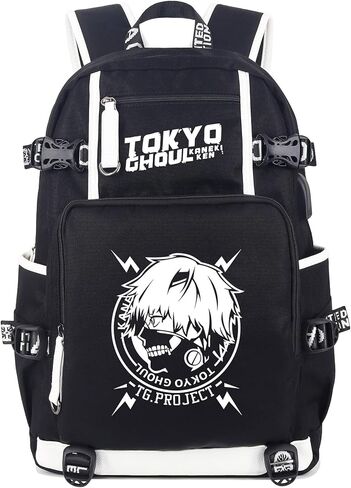 Roffatide Anime Tokyo Ghoul Laptop Backpack Printed Luminous Backpack Rucksack with USB Charging Port & Headphone Port Black in Kuwait