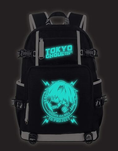 Roffatide Anime Tokyo Ghoul Laptop Backpack Printed Luminous Backpack Rucksack with USB Charging Port & Headphone Port Black in Kuwait