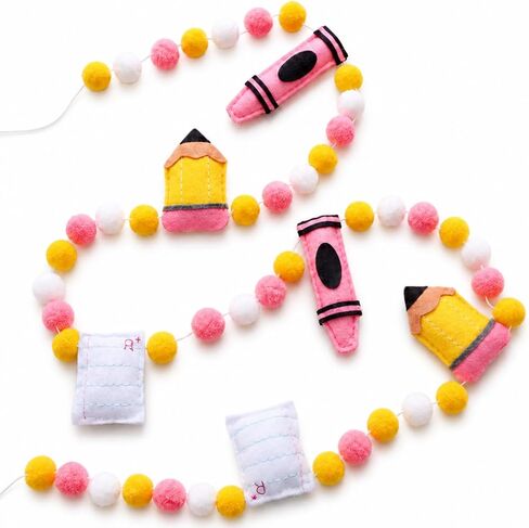 CroBlissful Back to School Felt Garland with 3D Pencil, Red Apple, Books & Bus Decorations, 8.2 ft Colorful Pom Pom Banner for Classroom, Home Wall Decor, First Day of School Party Hanging Decoration in Saudi Arabia