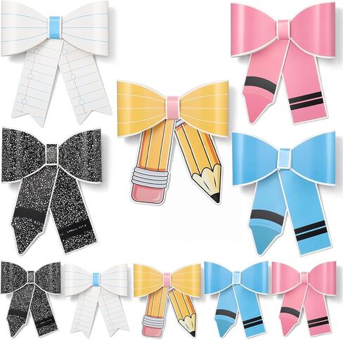 Marspark 30 Pcs 3D Pencil Bow Classroom Decor Back to School Decoration Pastel Composition Paper Bow Bulletin Board Decor for Teacher Classroom Chalkboard Window Door Wall Decoration in Kuwait