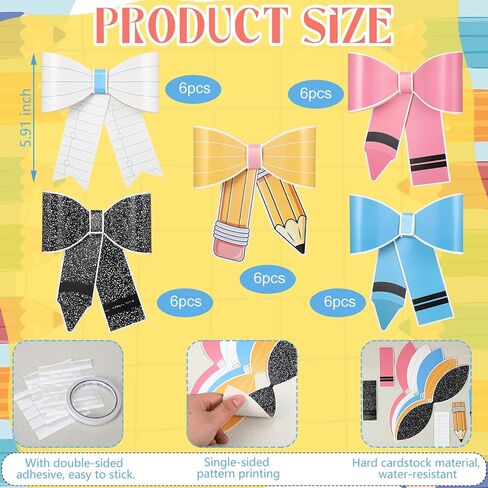 Marspark 30 Pcs 3D Pencil Bow Classroom Decor Back to School Decoration Pastel Composition Paper Bow Bulletin Board Decor for Teacher Classroom Chalkboard Window Door Wall Decoration in Kuwait