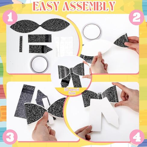 Marspark 30 Pcs 3D Pencil Bow Classroom Decor Back to School Decoration Pastel Composition Paper Bow Bulletin Board Decor for Teacher Classroom Chalkboard Window Door Wall Decoration in Kuwait