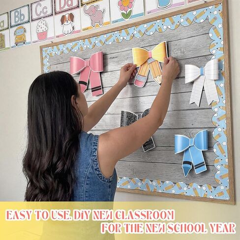 Marspark 30 Pcs 3D Pencil Bow Classroom Decor Back to School Decoration Pastel Composition Paper Bow Bulletin Board Decor for Teacher Classroom Chalkboard Window Door Wall Decoration in Kuwait