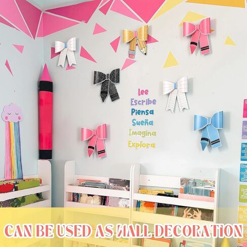 Marspark 30 Pcs 3D Pencil Bow Classroom Decor Back to School Decoration Pastel Composition Paper Bow Bulletin Board Decor for Teacher Classroom Chalkboard Window Door Wall Decoration in Kuwait
