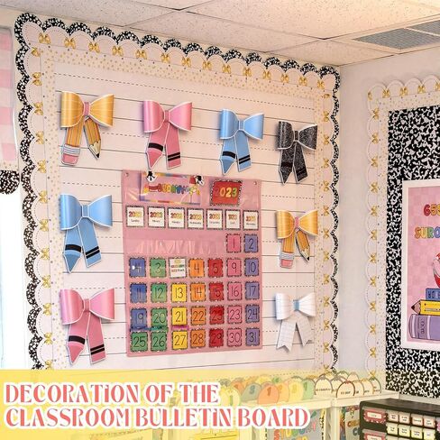 Marspark 30 Pcs 3D Pencil Bow Classroom Decor Back to School Decoration Pastel Composition Paper Bow Bulletin Board Decor for Teacher Classroom Chalkboard Window Door Wall Decoration in Kuwait