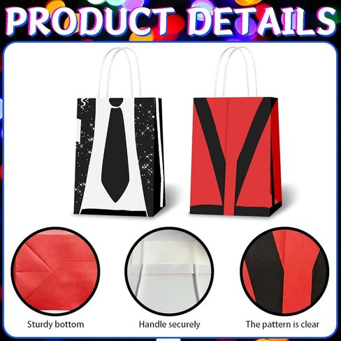 Pop Star Themed Paper Gift Bags, Red and Black, Birthday Party Favor Bags, 12 Pack in Kuwait