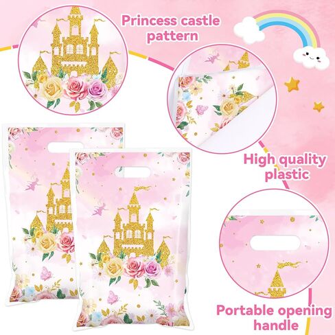 50Pcs Princess Prince Party Favor Bags Prince and Princess Party Decorations Crown Castle Floral Birthday Bag Princesses Goodie Candy Bags Princesses Plastic Bag for Baby Shower Wedding Favor Supplies in Saudi Arabia