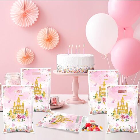 50Pcs Princess Prince Party Favor Bags Prince and Princess Party Decorations Crown Castle Floral Birthday Bag Princesses Goodie Candy Bags Princesses Plastic Bag for Baby Shower Wedding Favor Supplies in Saudi Arabia