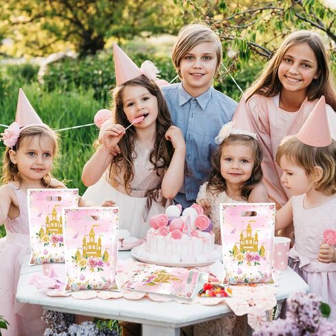 50Pcs Princess Prince Party Favor Bags Prince and Princess Party Decorations Crown Castle Floral Birthday Bag Princesses Goodie Candy Bags Princesses Plastic Bag for Baby Shower Wedding Favor Supplies in Saudi Arabia