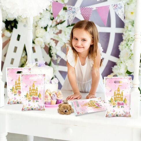 50Pcs Princess Prince Party Favor Bags Prince and Princess Party Decorations Crown Castle Floral Birthday Bag Princesses Goodie Candy Bags Princesses Plastic Bag for Baby Shower Wedding Favor Supplies in Saudi Arabia
