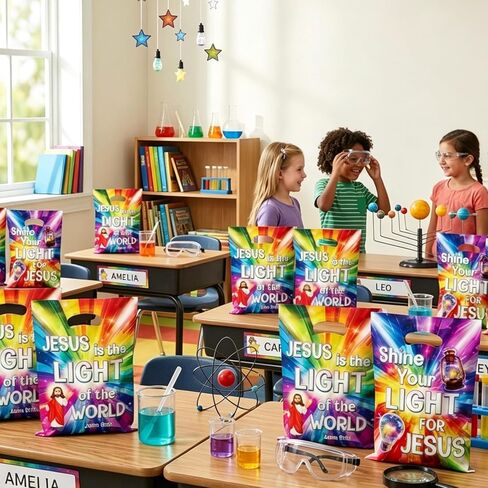 أكياس هدايا من EngoEagle 100 قطعة من أكياس هدايا ذات طابع يسوع، أكياس حلوى بلاستيكية دينية ملونة نابضة بالحياة مع مقابض، هدايا حفلات الكتاب المقدس المسيحية لمدرسة الكتاب المقدس في عطلة الكنيسة، لوازم مدرسية يوم الأحد in Kuwait