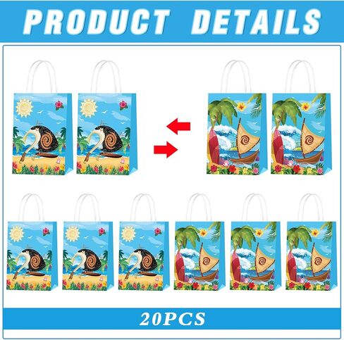 20 PCS Ocean Girl Gift Bags with Handles, Kraft Paper Party Candy Bags Goodie Treat Bag for Birthday Party Supplies in Kuwait