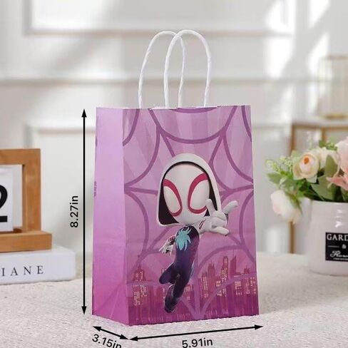 12 PCS spide-themed party gift bags. Made of kraft paper and equipped with handles, they are perfect for holding candies, snacks, etc. They are suitable for various festivals and birthday parties. in Saudi Arabia