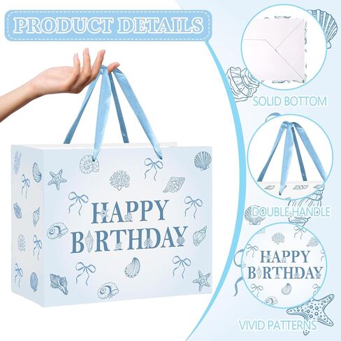 Ocean Seashell Bow Birthday Gift Bag with Wrapping Paper and Card Blue Beach Seashells Starfish Paper Bag with Handle Sea Shell Bowknot Gift Wrap Paper Bags for Summer Birthday Baby Shower Party Decor in Saudi Arabia