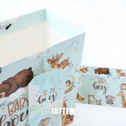 JAYTEM 13" Baby Gift Bag, Large Blue Baby Boy Gift Bag, Dreamy Animal Gift Bags with Greeting Card, Tag, Envelope & Tissue Paper for Baby Shower, Kids, Birthday, Welcome Party, Newborn Celebration in Saudi Arabia