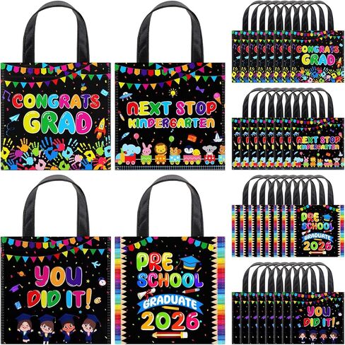 Preschool 32 Pcs Graduation Bags Non-Woven Bags with Handles Congrats Grad Treat Bags Kindergarten Graduation Gifts Bag for Kindergarten Souvenirs Graduation Theme Party Gift Wrapping (4 Style) in Saudi Arabia