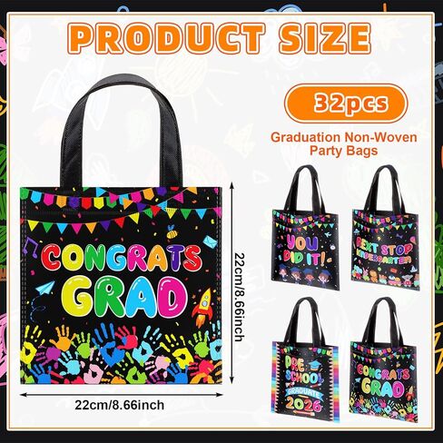 Preschool 32 Pcs Graduation Bags Non-Woven Bags with Handles Congrats Grad Treat Bags Kindergarten Graduation Gifts Bag for Kindergarten Souvenirs Graduation Theme Party Gift Wrapping (4 Style) in Saudi Arabia