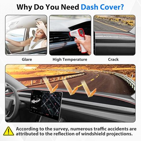 Dashboard Cover for 2025 2026 New Tesla Model Y Juniper Accessories, Anti Glare Suede Dash Mat for Sun Protection & Heat Reduction, No Glare Dashboard Pad Fit for Model Y Juniper Accessories (Black) in Saudi Arabia