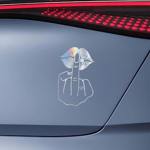 Craedli Middle Finger to Lip Car Sticker Decal, 8.4"× 5.6" Waterproof Vinyl Funny Self-Adhesive Decal, Universal Personalized Car Window Bumper Decoration Accessories for Truck SUV(White-Large) in Saudi Arabia