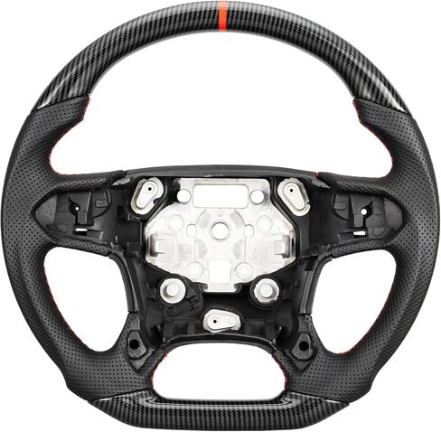 Handcrafted Flat Bottom Hydro Dip Carbon Fiber Steering Wheel Fit for Chevrolet Silverado/Suburban/Tahoe 2014-2018, Red Center Line with Perforated Leather Grip in Saudi Arabia