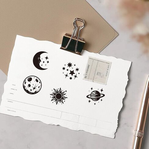 AHANDMAKER 5 Styles Mini Wooden Rubber Stamps, Stars and Moon Patterns Round Handle Wood Stamps Celestial Theme Wooden Stamp for DIY Crafting Card Making Letter Diary Decoration(No Ink Include in Kuwait