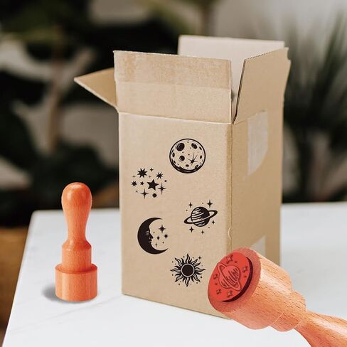 AHANDMAKER 5 Styles Mini Wooden Rubber Stamps, Stars and Moon Patterns Round Handle Wood Stamps Celestial Theme Wooden Stamp for DIY Crafting Card Making Letter Diary Decoration(No Ink Include in Kuwait