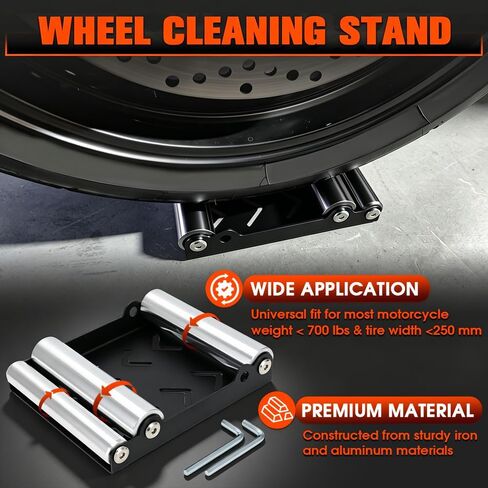Motorcycle Wheel Cleaning Stand,Universal Adjustable Wheel Roller Stand for Motorcycles Dirt Bikes like Ninja 400/YZF R3/GSXR Tire Cleaning & Chain Maintenance (Weight < 700 LBS & Tire Width <250 mm) in Kuwait