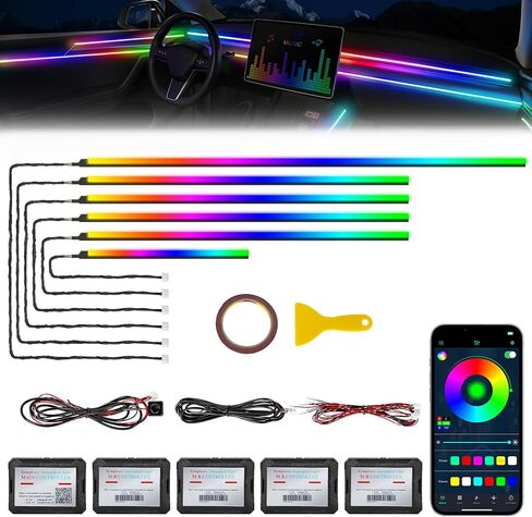 شريط إضاءة LED داخلي للسيارة من الأكريليك Dreamcolor مع تطبيق لاسلكي، RGB 22 في 1 مع 175 بوصة 600 مصباح LED من الألياف الضوئية مجموعات الإضاءة المحيطة بالسيارة، وظيفة مزامنة الموسيقى شريط LED نيون لإكسسوارات السيارات in Saudi Arabia