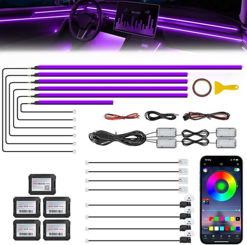 شريط إضاءة LED داخلي للسيارة من الأكريليك Dreamcolor مع تطبيق لاسلكي، RGB 22 في 1 مع 175 بوصة 600 مصباح LED من الألياف الضوئية مجموعات الإضاءة المحيطة بالسيارة، وظيفة مزامنة الموسيقى شريط LED نيون لإكسسوارات السيارات in Saudi Arabia