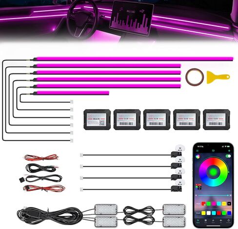 شريط إضاءة LED داخلي للسيارة من الأكريليك Dreamcolor مع تطبيق لاسلكي، RGB 22 في 1 مع 175 بوصة 600 مصباح LED من الألياف الضوئية مجموعات الإضاءة المحيطة بالسيارة، وظيفة مزامنة الموسيقى شريط LED نيون لإكسسوارات السيارات in Saudi Arabia