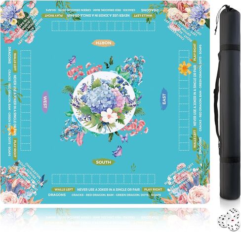 Mahjong Mat for Table 32x32 Inch, No Crease Roll-Up Design, Non-Slip Noise Reduction American Mahjong Mat with Carry Bag and Dice, Portable Gaming Mat for Mahjong, Poker, Card and Board Games in Saudi Arabia