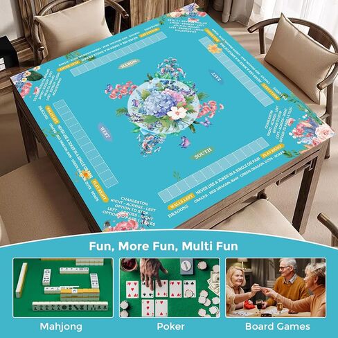 Mahjong Mat for Table 32x32 Inch, No Crease Roll-Up Design, Non-Slip Noise Reduction American Mahjong Mat with Carry Bag and Dice, Portable Gaming Mat for Mahjong, Poker, Card and Board Games in Saudi Arabia