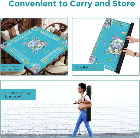 Mahjong Mat for Table 32x32 Inch, No Crease Roll-Up Design, Non-Slip Noise Reduction American Mahjong Mat with Carry Bag and Dice, Portable Gaming Mat for Mahjong, Poker, Card and Board Games in Saudi Arabia