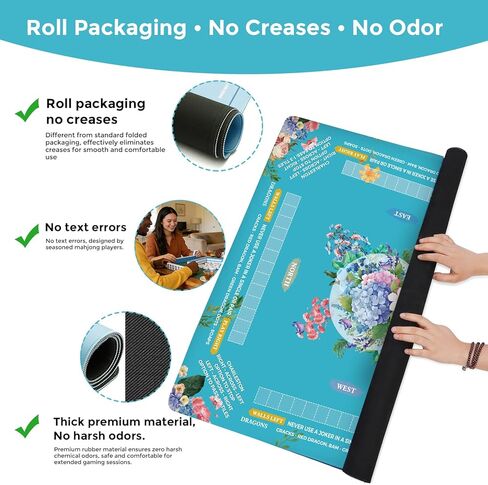 Mahjong Mat for Table 32x32 Inch, No Crease Roll-Up Design, Non-Slip Noise Reduction American Mahjong Mat with Carry Bag and Dice, Portable Gaming Mat for Mahjong, Poker, Card and Board Games in Saudi Arabia