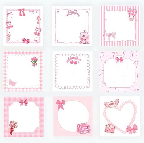 9 Pack Pink Bow Sticky Notes, Colorful Self-Stick Note Pads Easy to Post for Home, Office, Notebook, Office Supplies in Kuwait