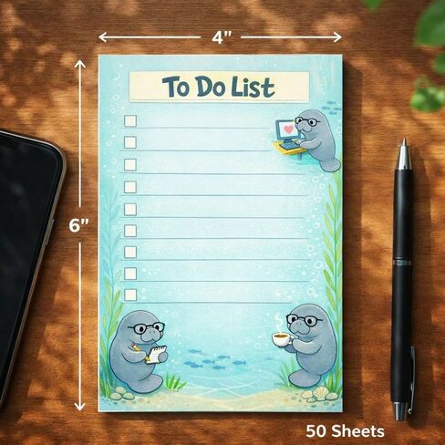 Manatee Sticky Notes Gifts,50 Sheets 4x6 Inch Ocean-Themed Notepad, Manatee Lover Gift Stationery Stuff Decor, Birthday Gifts for Men, Women, Office Coworker, Friend in Saudi Arabia
