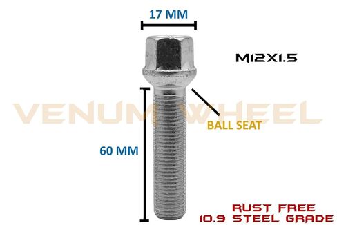 10 Pc Zinc (Rust Resistant) 12x1.5 Ball Seat Lug Bolts 60 mm Extended Shank Length Which is Compatible with Mercedes Benz W/Factory Wheels Chasis W123 W124 W201 W202 W203 W208 W209 W210 R107 in Saudi Arabia