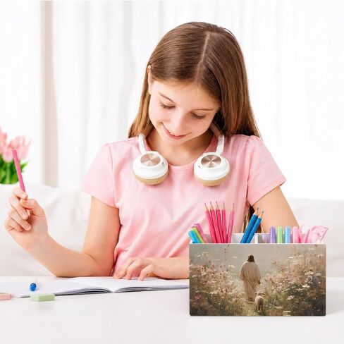 حامل قلم رصاص من كريستيان يسوع للمكتب، هدايا مسيحية للنساء، يسوع يترك 99 حامل قلم رصاص ديني من الأغنام منظم صندوق خشبي للمنزل وغرفة النوم والمكتب والمكتب والطاولة in Kuwait