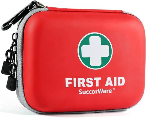 مجموعة الإسعافات الأولية الصغيرة من SuccorWare مكونة من 150 قطعة - مجموعة طبية صغيرة بغطاء صلب - مجموعة الإسعافات الأولية في حالات الطوارئ للسيارة والسفر والمنزل والخارج والمكتب والتخييم والمشي لمسافات طويلة (أحمر) in Kuwait