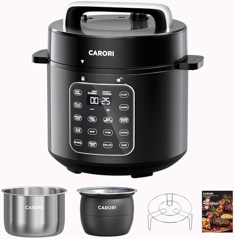9-in-1 Electric Pressure Cooker 6 Qt, Stainless Steel Inner Pot, Programmable 12 Multi-Function Cooker with Safe Vent Design, Rice Cook, Slow Cook, Sous Vide, Sauté, Warmer & Sterilizer, Black in Saudi Arabia