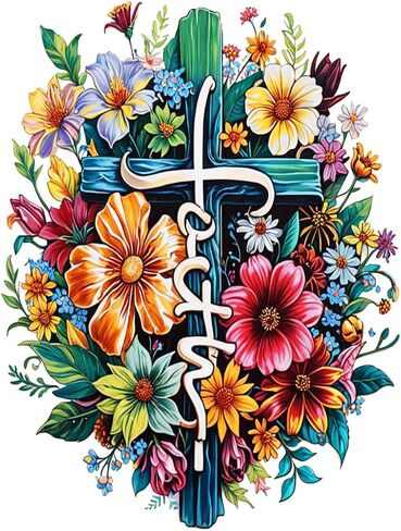 JOJOGIFT Stamped Cross Stitch Kit, Faith Cross with Butterflies and Flowers, Cotton, 8x12 Inches, Pre-Printed Design, Traditional Religious Theme, Complete Set with Thread and Needles (72050) in Kuwait