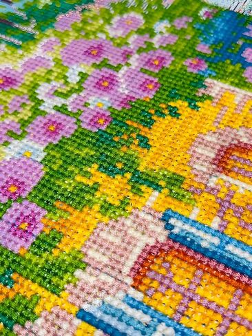 JOJOGIFT Stamped Cross Stitch Kit, Faith Cross with Butterflies and Flowers, Cotton, 8x12 Inches, Pre-Printed Design, Traditional Religious Theme, Complete Set with Thread and Needles (72050) in Kuwait