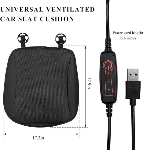 وسادة تبريد لمقعد السيارة، غطاء مقعد سفلي بارد وجيد التهوية مع واجهة USB، وسادة تبريد مريحة قابلة للتعديل بثلاث سرعات للمقاعد الأمامية التلقائية وكراسي المكاتب المنزلية، وإكسسوارات السيارة (أسود) in Kuwait