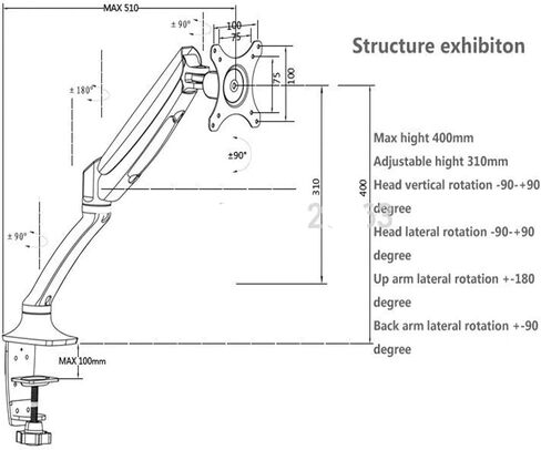 DLB502 Gas Spring Fully Dynamic Desktop 10"-27" LCD LED Monitor Stand Arm Mounting Bracket Load 2-6.5kg 孔距 75/100mm in Saudi Arabia