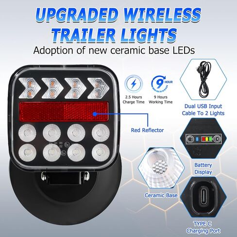 USB-C Wireless Trailer Lights,Adjustable Magnetic LED Trailer Lights with Reflectors, Rechargeable Tow Tail Light Kit for Trucks, Boats, RVs, Campers, IP67 Waterproof in Saudi Arabia
