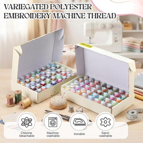 80 Colors Variegated Polyester Embroidery Machine Thread Kit 500M (550Y) Each, 40WT Variegated Rainbow Thread for Sewing Machines, Hand Sewing, Embroidery, Serger in Saudi Arabia
