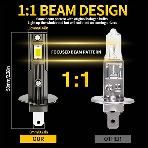 2Pack H1 Bulb White Light,30000LM Bright 6000K, 1:1 Size Replacement Fog Light Bulb Plug-and-Play Installation IP67 in Kuwait