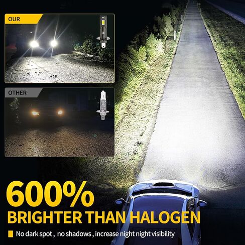 2Pack H1 Bulb White Light,30000LM Bright 6000K, 1:1 Size Replacement Fog Light Bulb Plug-and-Play Installation IP67 in Kuwait