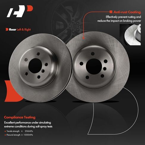 A-Premium 13.58 inch (345mm) Rear Vented Disc Brake Rotors Compatible with Select BMW Models - 535i, 535i GT, 535i GT xDrive, 550i, 550i xDrive, 740i, 740Ld xDrive, 740Li, 640i, 640i Gran Coupe, 650i in Kuwait