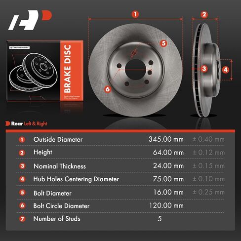 A-Premium 13.58 inch (345mm) Rear Vented Disc Brake Rotors Compatible with Select BMW Models - 535i, 535i GT, 535i GT xDrive, 550i, 550i xDrive, 740i, 740Ld xDrive, 740Li, 640i, 640i Gran Coupe, 650i in Kuwait